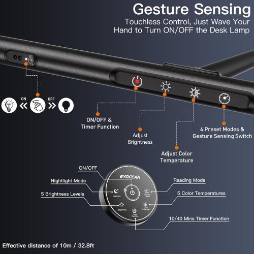 Présentation de Zoom sur Lampe de Bureau LED EYOCEAN avec Télécommande et Luminosité Réglable