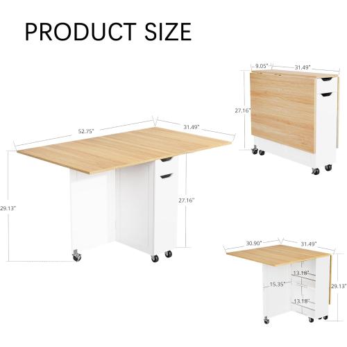 Présentation de Zoom sur Table salle à manger pliante, tiroir, rangement, marron clair