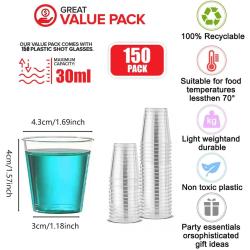 Verres à Liqueur Plastique 150 Pièces, Réutilisables, Transparent en situation