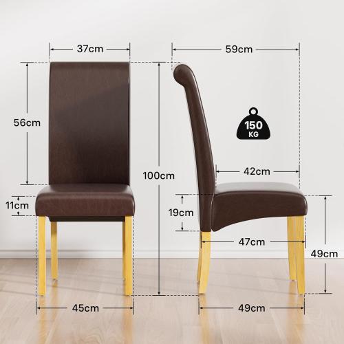 Présentation de Zoom sur Chaises salle à manger cuir marron contemporain, 2 pièces