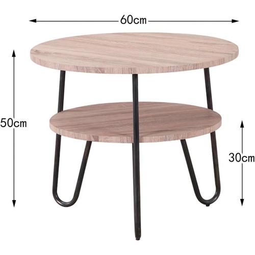 Présentation de Zoom sur Table Basse Ronde Bois Scandinave, Design Deux Niveaux, Marron