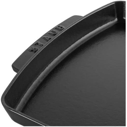 Présentation de Zoom sur Assiette Fonte STAUB, Support Bois, Rectangulaire, Noir Mat