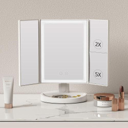 Présentation Miroir cosmétique LED pliable, grossissant 2,5X, 3 couleurs