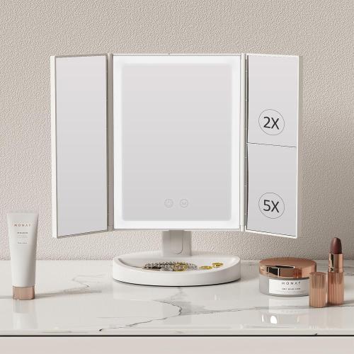 Présentation de Présentation Miroir cosmétique LED pliable, grossissant 2,5X, 3 couleurs