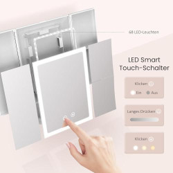 Miroir cosmétique LED pliable, grossissant 2,5X, 3 couleurs en situation