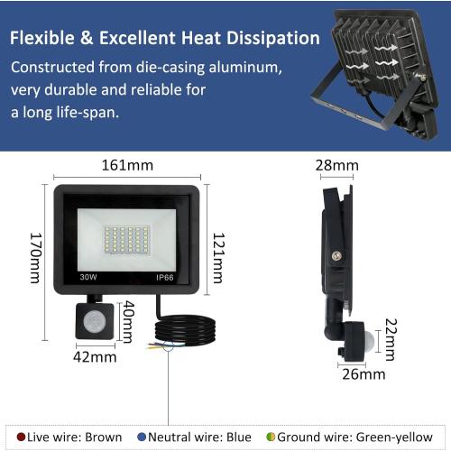 Présentation de Zoom sur Caldarax Projecteur LED Extérieur 30W, Détecteur Mouvement, 3000LM