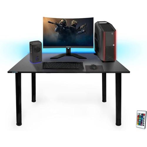 Présentation de Zoom sur Bureau gaming SyberDesk noir, lumières LED, organisateurs