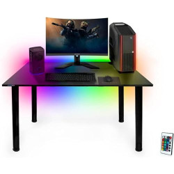 Présentation Bureau gaming SyberDesk noir, lumières LED, organisateurs