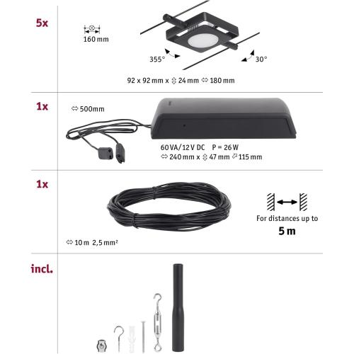 Présentation de Kit LED Paulmann CorDuo 5 x 4,5 W Noir Mat Chrome en situation