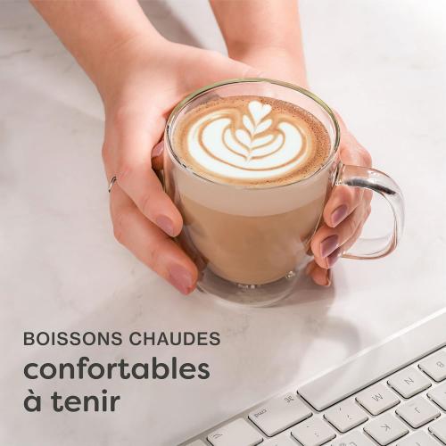 Présentation de Verres Double Paroi Cappuccino, Cosumy, Boîte Cadeau en situation