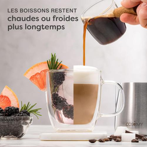 Présentation de Zoom sur Verres Double Paroi Cappuccino, Cosumy, Boîte Cadeau