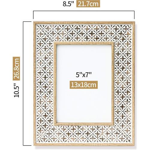 Présentation de Zoom sur Cadre Photo Afuly Blanc Brun Jaune Boho Shabby