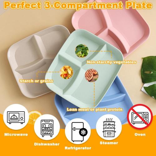 Présentation de Zoom sur Assiettes Divisées Plastique 6 PCS, Service Table Compartiment