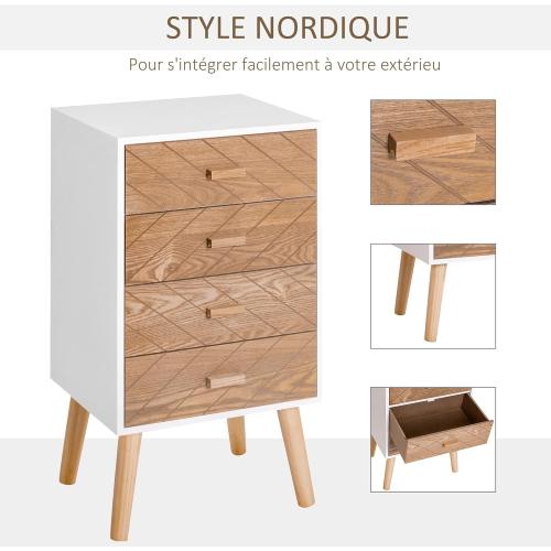 Présentation de Zoom sur HOMCOM Table de Chevet Scandinave, Commode Bois, 4 Tiroirs