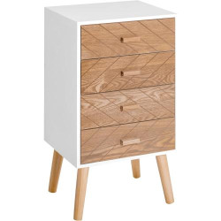 Présentation HOMCOM Table de Chevet Scandinave, Commode Bois, 4 Tiroirs