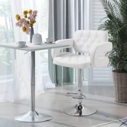 Tabouret de bar haut, dossier, accoudoirs, simili cuir blanc en situation