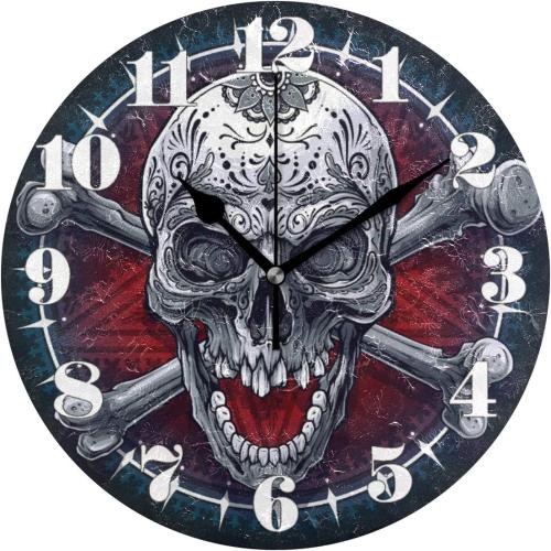 Présentation de Présentation Horloge murale silencieuse, motif tête de mort mexicaine