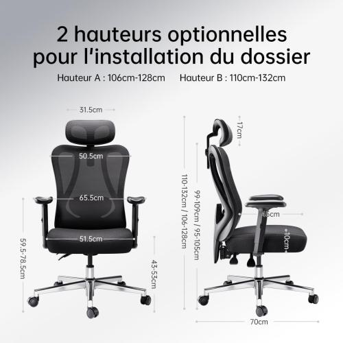 Présentation de Chaise Bureau Ergonomique Noir, Support Lombaire, Repose Pied en situation