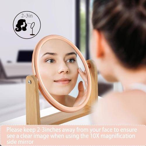 Présentation de Zoom sur Miroir maquillage double face grossissant 10x, or rose