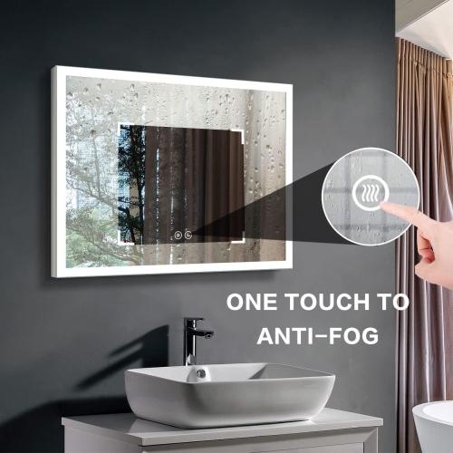 Présentation de Zoom sur Miroir Salle de Bain LED Argent, Anti-Fog, Bluetooth