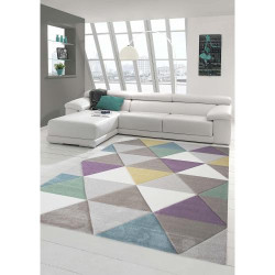 Présentation Tapis Contemporain Diamant Turquoise Violet Moutarde Teppich-Traum