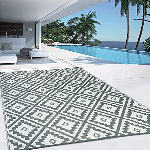 Présentation de Zoom sur Tapis extérieur Idmarket Bahamas Gris, design moderne, durable