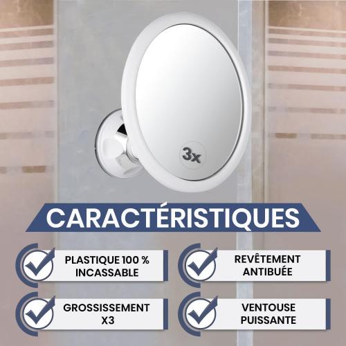 Présentation de Miroir Douche Rond Grossissant 3X Mirrorvana, Incassable en situation