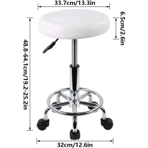 Présentation de Zoom sur KKTONER Tabouret roulettes bureau, bar, cuir synthétique blanc