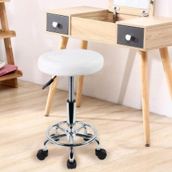 KKTONER Tabouret roulettes bureau, bar, cuir synthétique blanc en situation