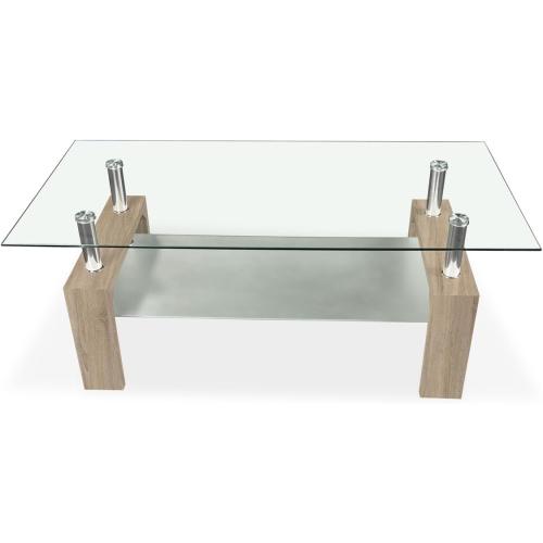 Présentation de Table Basse Verre Homey, Modèle Tango, Beige Cambria en situation