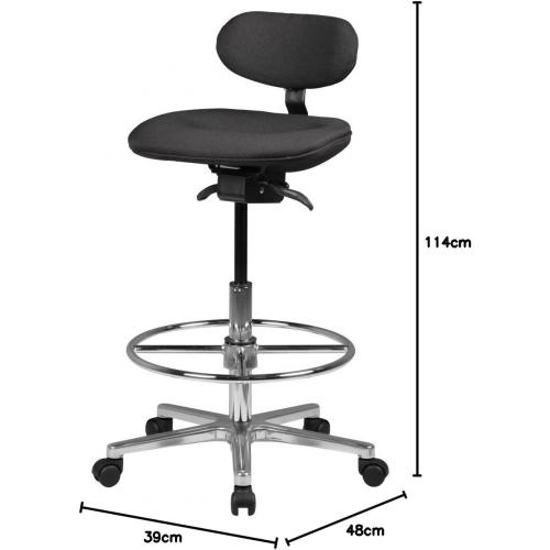 Présentation de Tabouret de Travail Pivotant, Appui Pied Annulaire, Tissu en situation