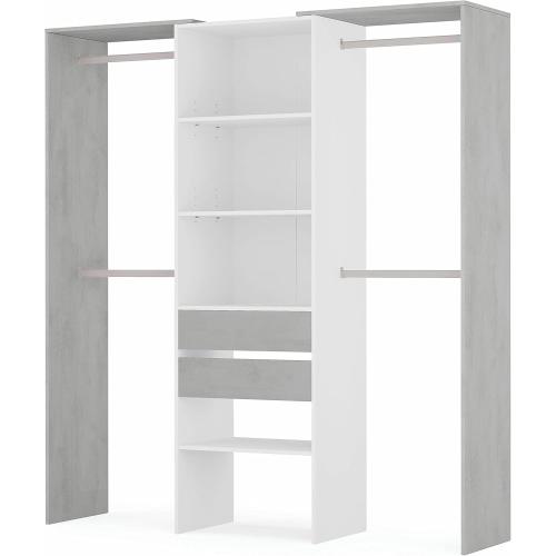 Présentation de Armoire Dressing Bois Blanc Artik, Gris Ciment, Design en situation