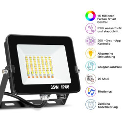 Projecteurs LED Extérieurs RGB 35W, Bluetooth, IP66, Dimmables en situation