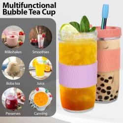 Gobelets Bubble Tea 730 ML, Lot 4, Paille, Couvercle en situation