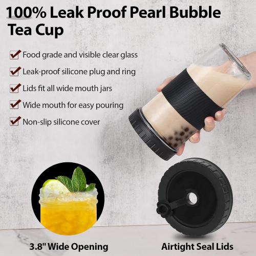 Présentation de Zoom sur Gobelets Bubble Tea 730 ML, Lot 4, Paille, Couvercle