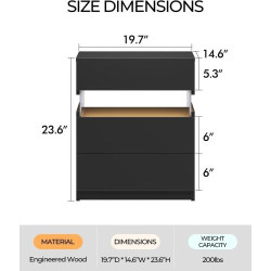 Tables de chevet modernes LED, 2 unités, 3 tiroirs en situation