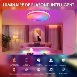 Plafonnier LED RGB Dimmable 30W, Compatible Alexa, Télécommande en situation