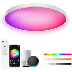 Présentation Plafonnier LED RGB Dimmable 30W, Compatible Alexa, Télécommande