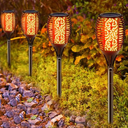 Présentation Lampes solaires jardin Boadw, étanches IP65, 96 LED, flamme