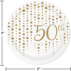 Assiettes Dessert Dore 50e Anniversaire Creative Converting en situation