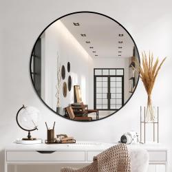 Présentation Miroir rond noir, salle de bain, entrée, coiffeuse