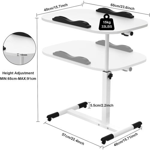 Présentation de Zoom sur Bureau mobile réglable, bandes antidérapantes, blanc