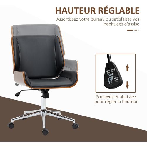 Présentation de Zoom sur Chaise Bureau Ergonomique Vinsetto Design Vintage Noir Marron