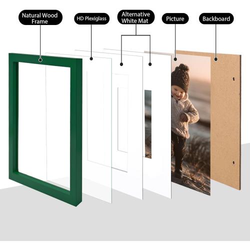 Présentation de Zoom sur Cadres photo en bois vert Kinlink, lot de 4, plexiglas