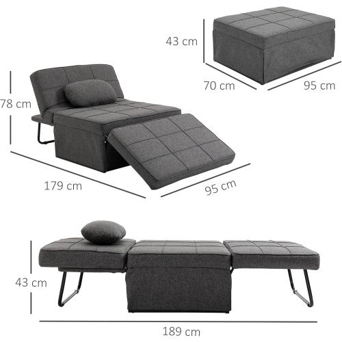 Présentation de Zoom sur Fauteuil chauffeuse 3 en 1 inclinable, pouf, noir, gris