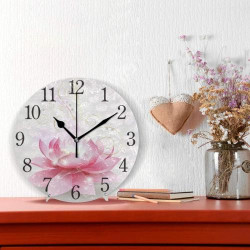 Horloge Murale Ronde Fleur Lotus Rose Mnsruu Silencieuse en situation