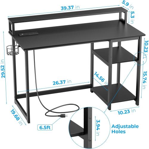 Présentation de Zoom sur Bureau réversible GreenForest, port USB, étagères rangement