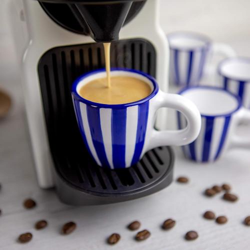 Présentation de Présentation Tasses à Expresso Rayées Bleu Marine, Céramique Artisanale