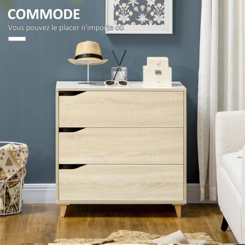 Présentation de Zoom sur Commode 3 Tiroirs HOMCOM, Rangement Bicolore Blanc Bois