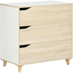 Présentation Commode 3 Tiroirs HOMCOM, Rangement Bicolore Blanc Bois